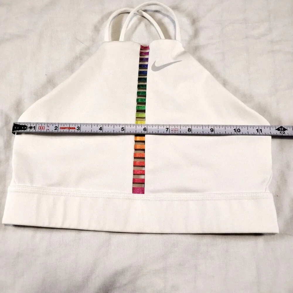 Nike Dri-Fit Indy Rainbow Ladder Sports Bra Size XS White